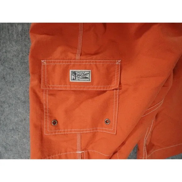Vintage Polo Ralph Lauren Swim Trunks Mens XL Cargo Orange Lined Pony - Picture 3 of 11